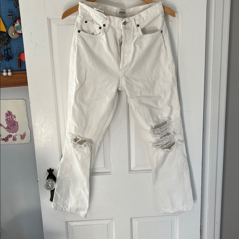 Agolde Riley White Distressed High Rise Straight Cropped Jeans 28 NWT - Picture 2 of 6